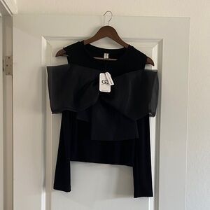 Elegant Black Off-Shoulder Ruffle Long Sleeve Top